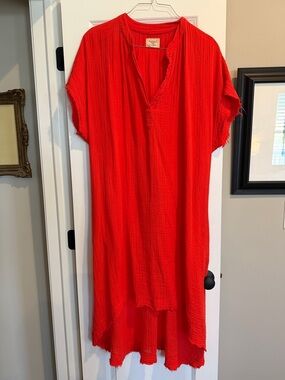 9 Seed Bright Red Gauze Tunic Dress